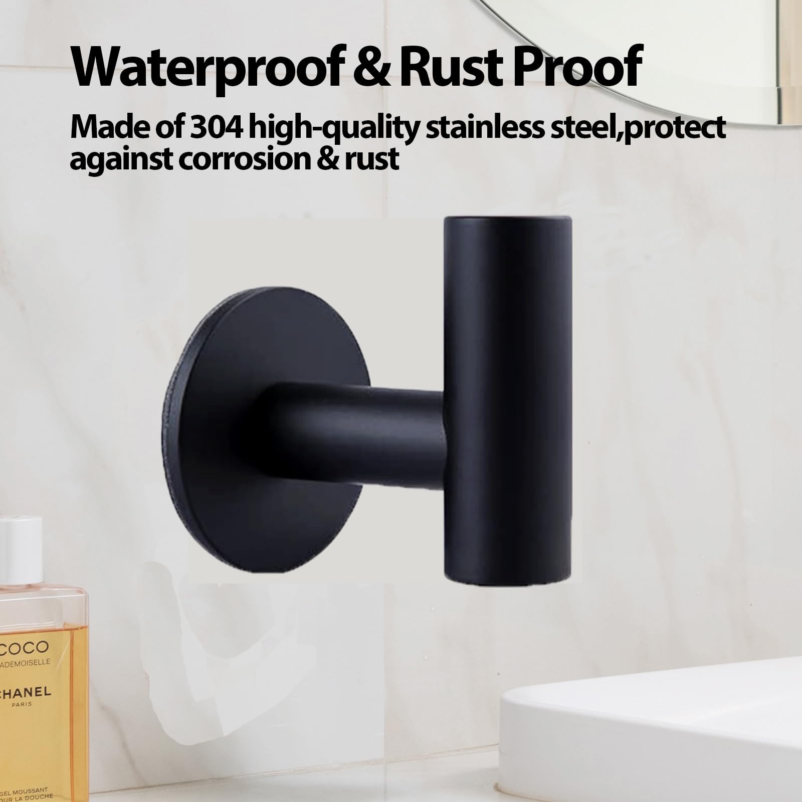 2 Pcs Wall Mount Self Adhesive Bathroom Towel Hooks Holder Cloth Hanger Hook Door Hanger Black โ image 3