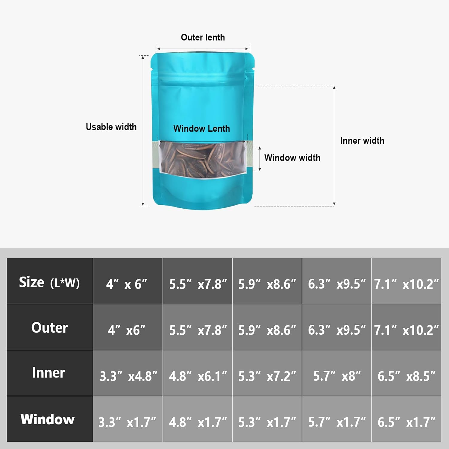 120pcs Mylar Bags for Food Storage+120pcs Holographic Packaging Bags(blue) — image 2