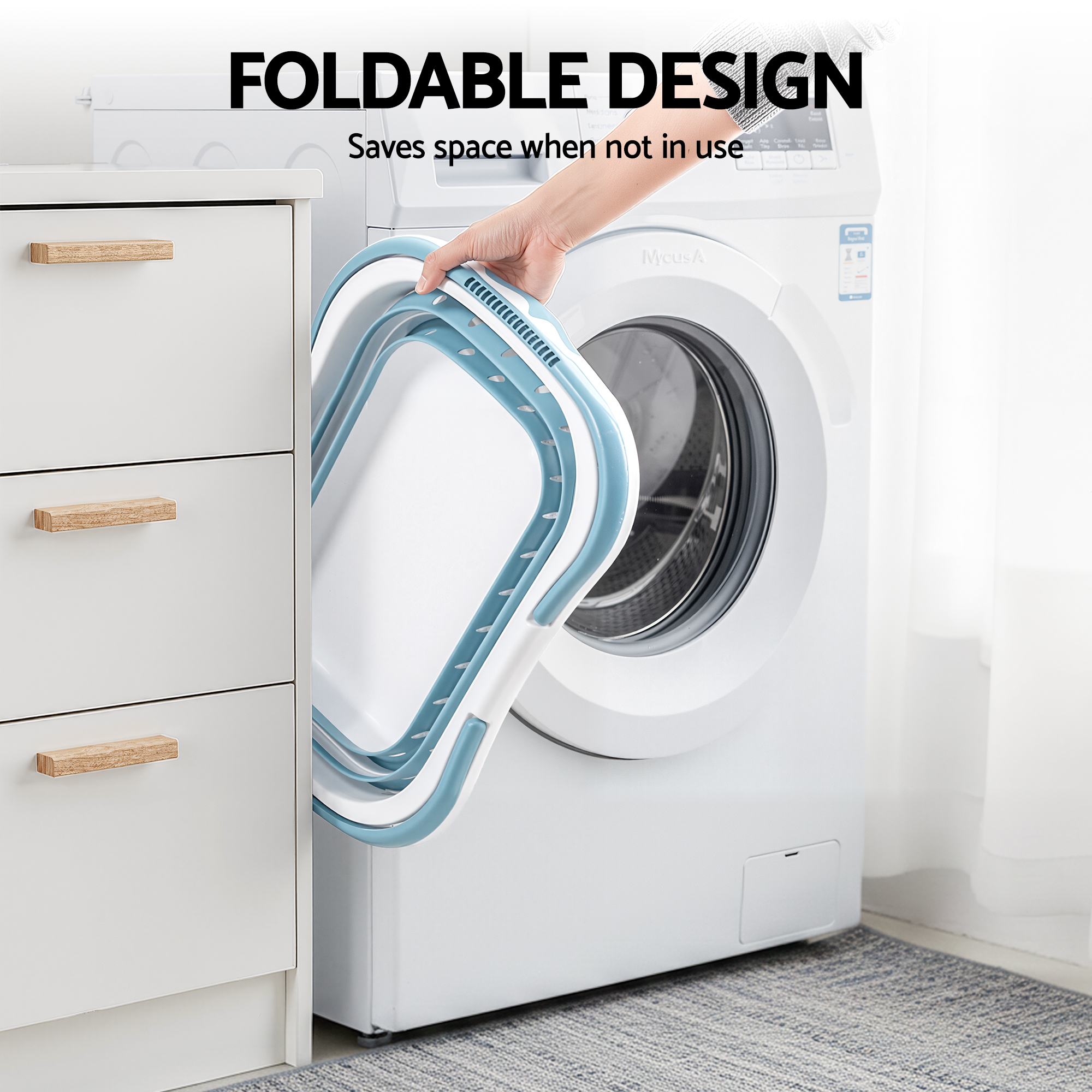 Artiss Laundry Basket Hamper Large Foldable Washing Clothes Storage Organiser Blue — image 6