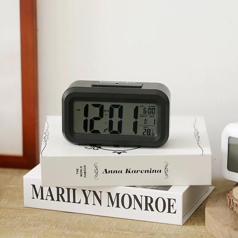 Digital Bedside Led Snooze Alarm Clock Time Temperature Day/Night Desktop Clock - White โ image 5