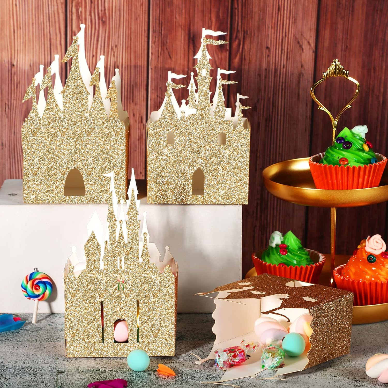 30 Pieces Castle Box Princess Candy Box Glitter Castle Favor Treat Gift Princess Party Decorations Baby Shower Wedding Supplies(Gold) — image 4