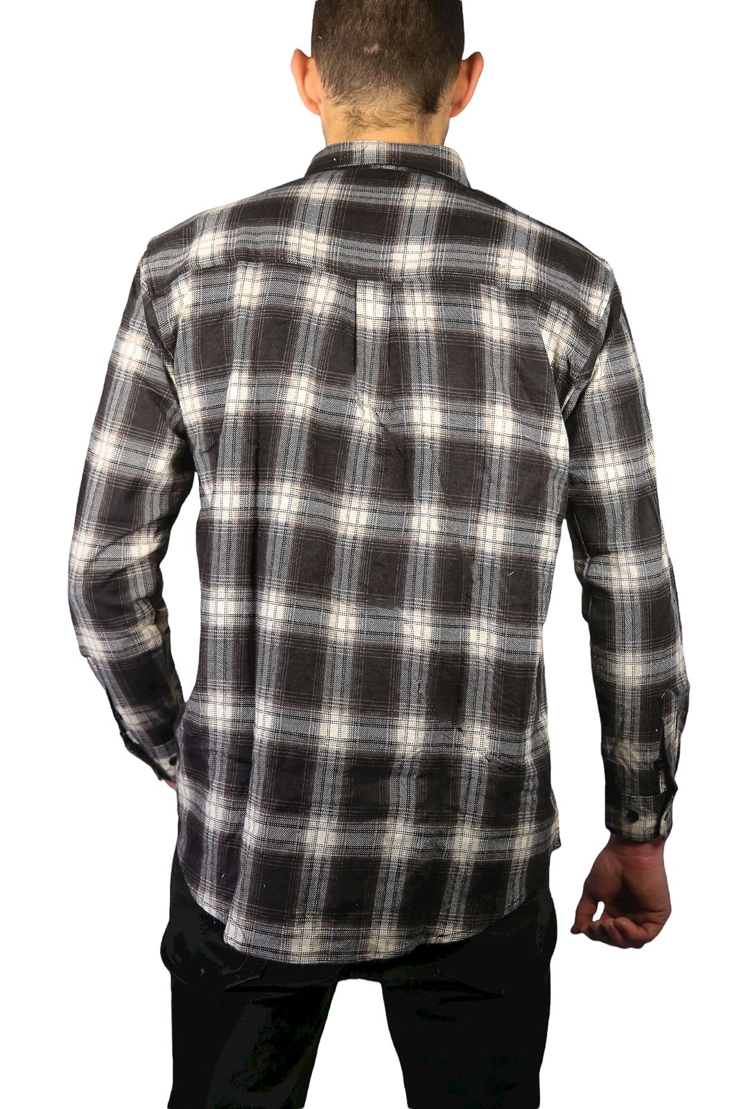 Mens Flannelette Long Sleeve Shirt 100% Cotton Check Authentic Flannel - Full Placket - Black โ image 5