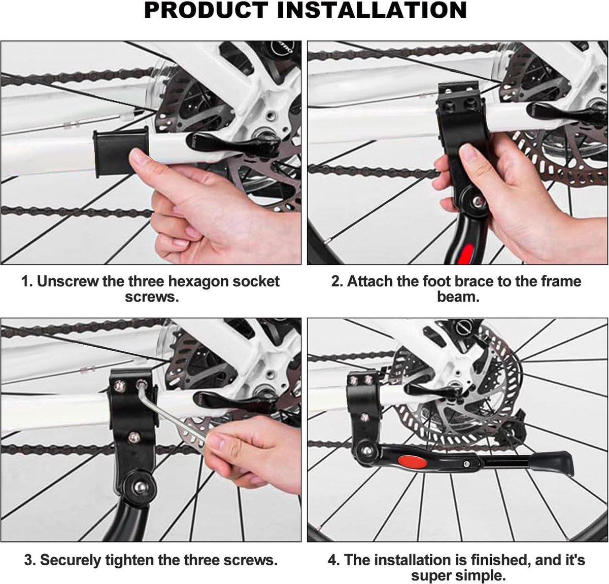 Single Adjustable Bicycle Kickstand - Suitable for 22'' to 17'' - Single Bicycle Stand - Side Stand - Aluminum Stainless Steel - Sturdy Wide Base - Easy to — image 4