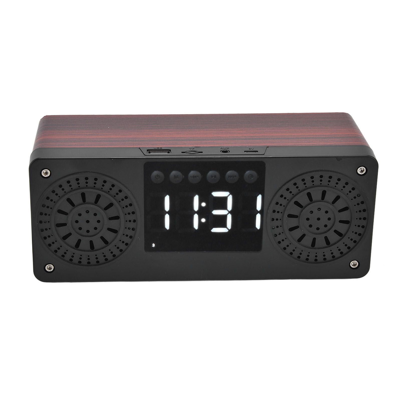 Speaker Red Double Speaker Digital Display Clock 360° Three Dimensional Surround Wooden Speaker Subwoofer — image 2