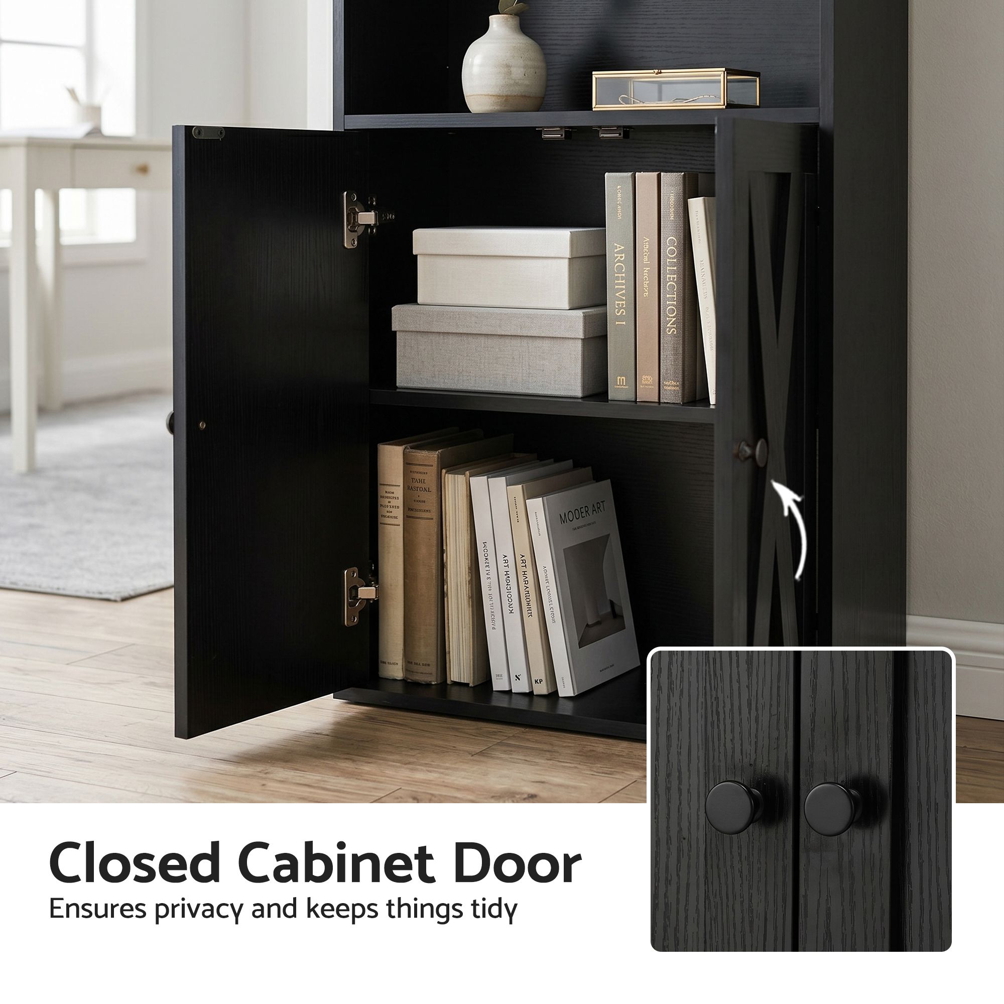 Artiss 6-Tier Bookshelf Display Cabinet Storage Black โ image 6