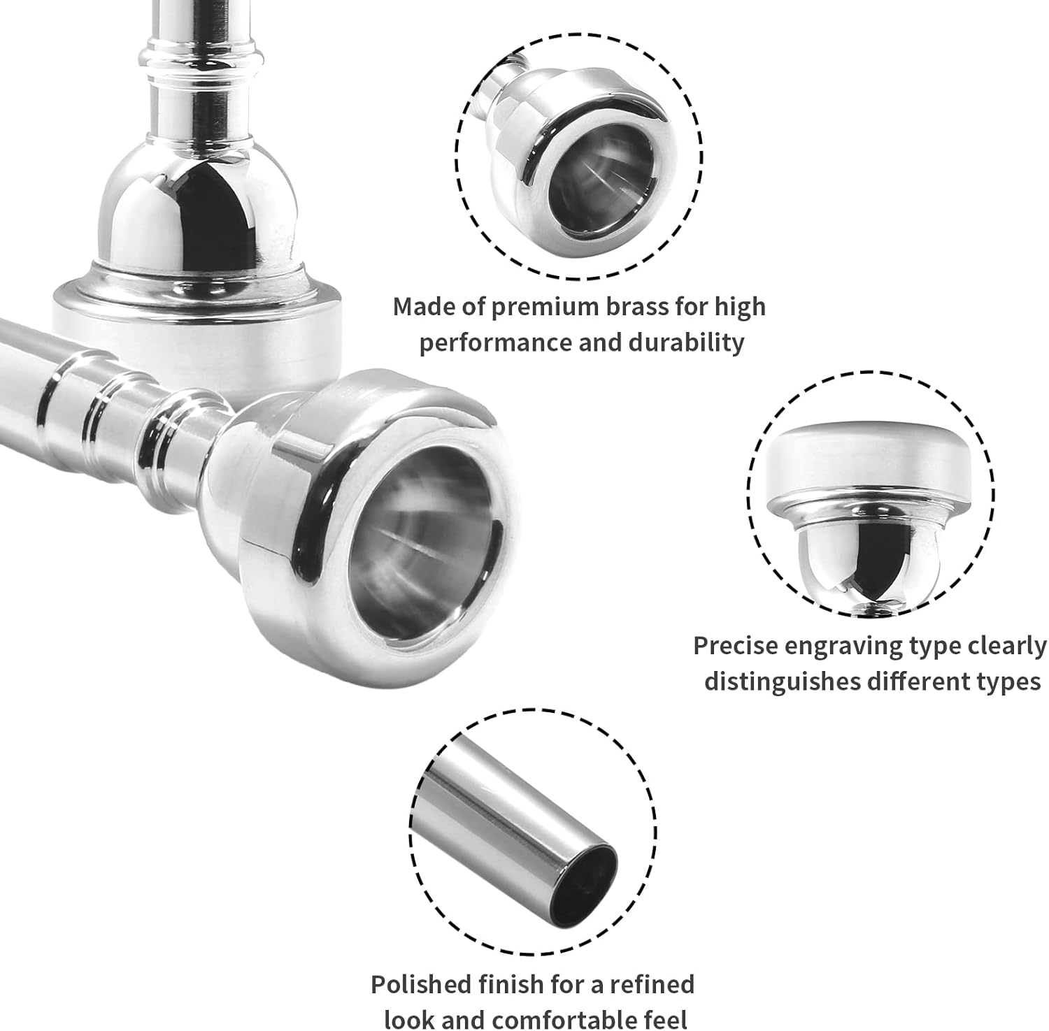 Biaungdo Trumpet Mouthpiece 7C 5C 3C, 3 Pcs Brass Material Silver Plated Trumpet Mouthpiece Set for Professional Players, Beginner β image 6