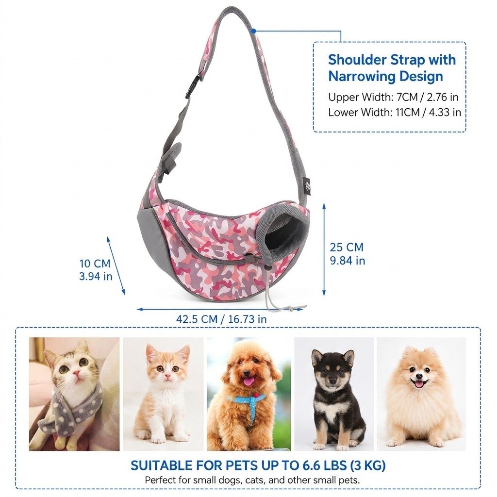 Upgraded Camouflage Pet Sling Bag for Small Dogs and Cats – Lightweight Oxford Shoulder Carrier with Breathable Mesh, Adjustable Strap, and Handy Pocket for — image 2