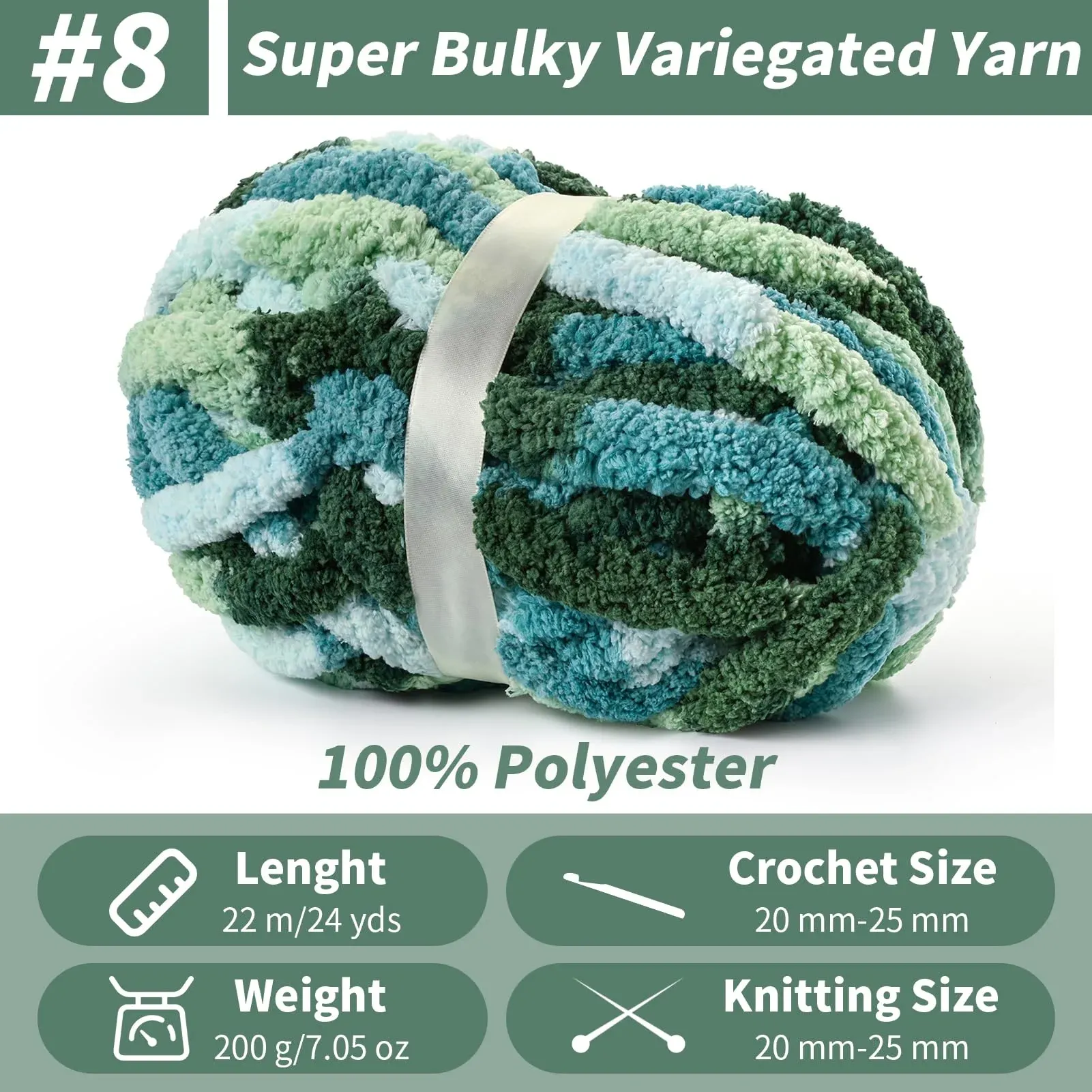 10 Pack Blue White Chunky Chenille Yarn, Super Bulky Variegated Blanket Yarn for Crochet and Hand Knitting, 25m, 70.5 oz — image 2