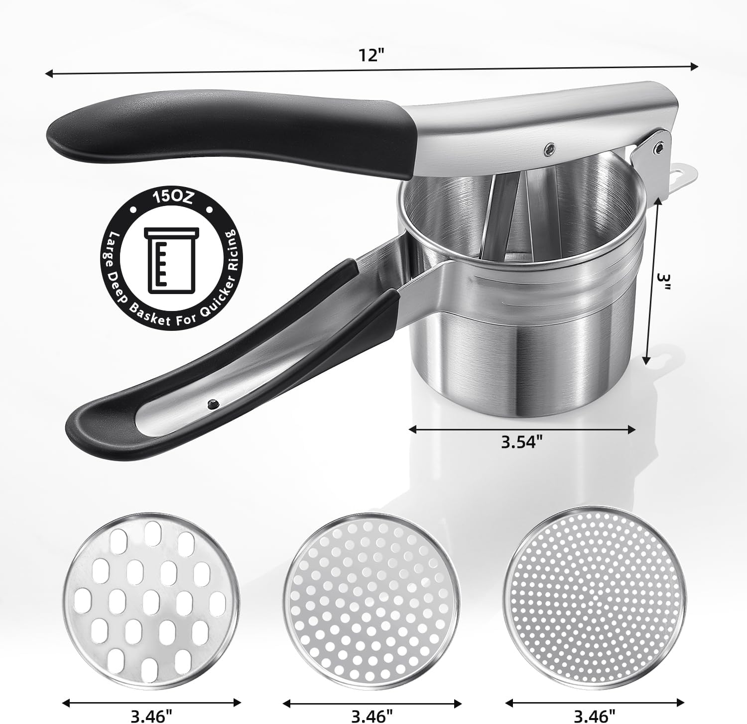 Potato Ricer, Upgraded Stainless Steel Potato Masher with 3 Interchangeable Discs, Heavy Duty Kitchen Tool Gadget โ image 6