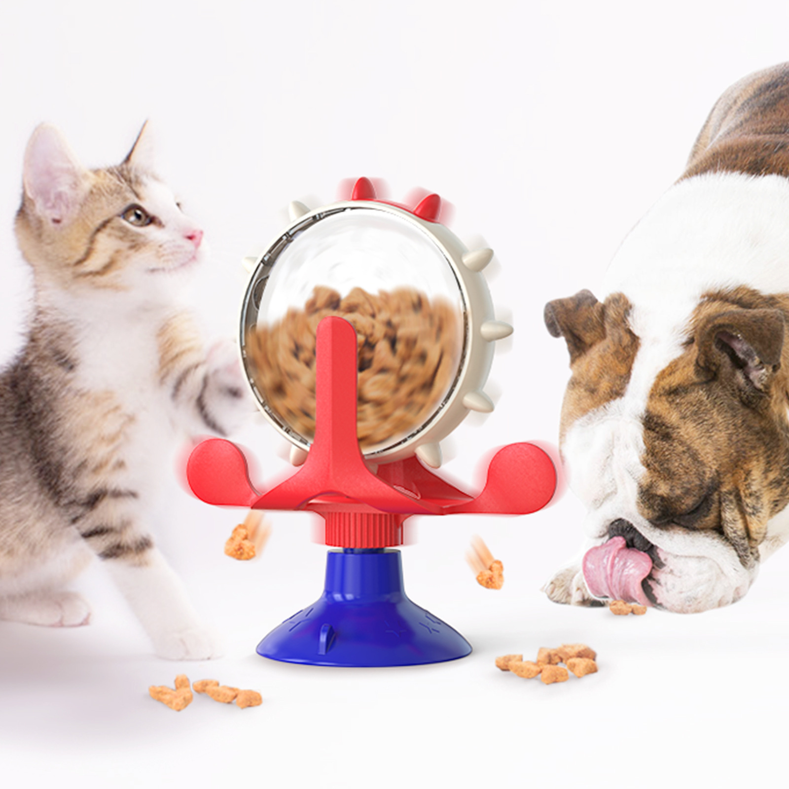Green Interactive Pet Treat Dispenser - Spinning Wheel Food Puzzle Toy for Cats & Dogs with Suction Cup Base — image 2