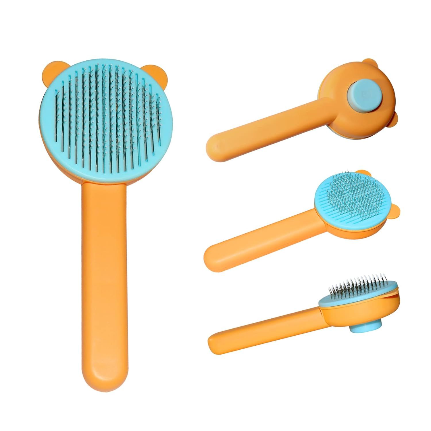 Self Cleaning Brush for Cats and Dogs.Cat Brushes for Indoor Cats.Pet Grooming Brush Tool Gently Removes Loose (Yellow Bear)