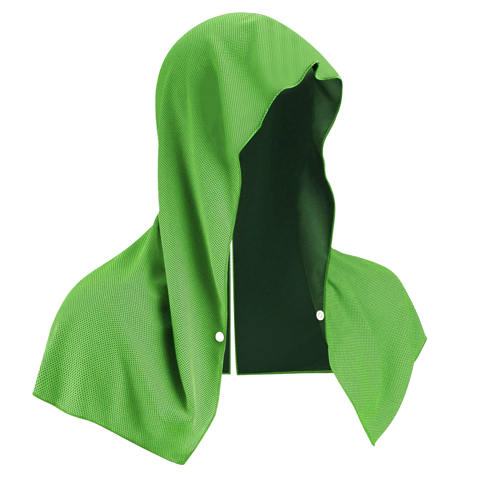 Green Instant Cooling Hooded Towel U-Shaped Sun Protection Quick Dry Scarf with Carabiner Pouch for Local Outdoor Sports and Gym Workouts
