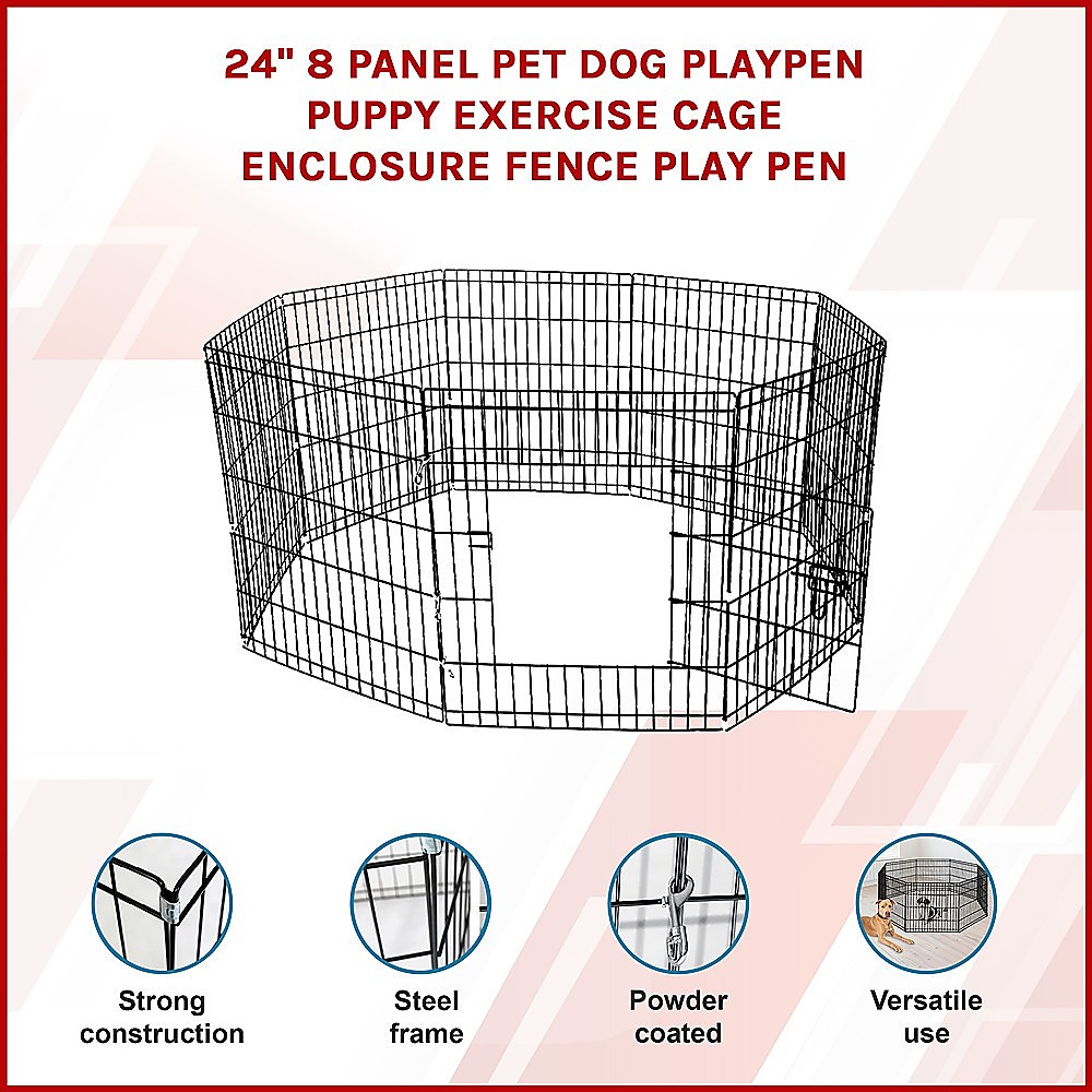 24" 8 Panel Pet Dog Playpen Puppy Exercise Cage Enclosure Fence Play Pen — image 3