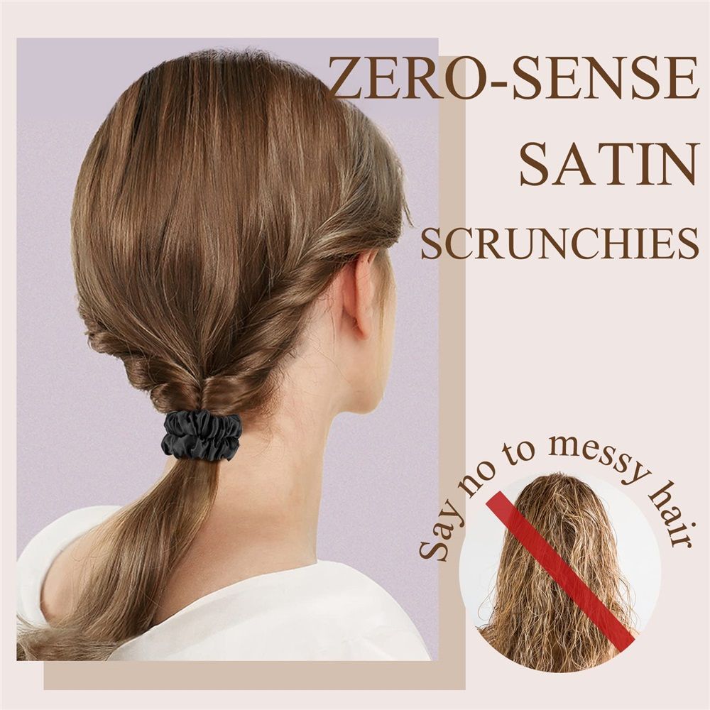 Women's Hair Accessories - Clean Girl Aesthetic - Thin Hair Scrunchies, Small Ponytail Holders, and Cute Hair Ties - Black Scrunchies, 5 Pack — image 2