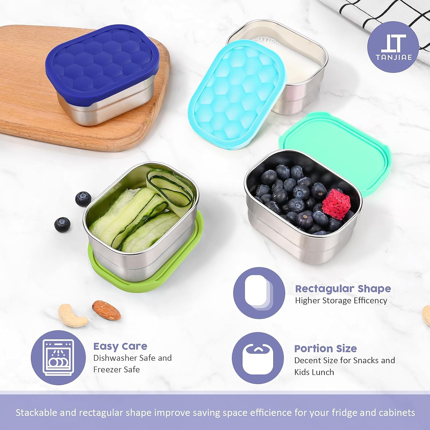 4Pack 8oz Small (1 CUP) Stainless Steel Snack Containers for Kids | Reusable Easy Open Toddler Snack Containers with Silicone Lids | Stackable Toddler Lunch โ image 6