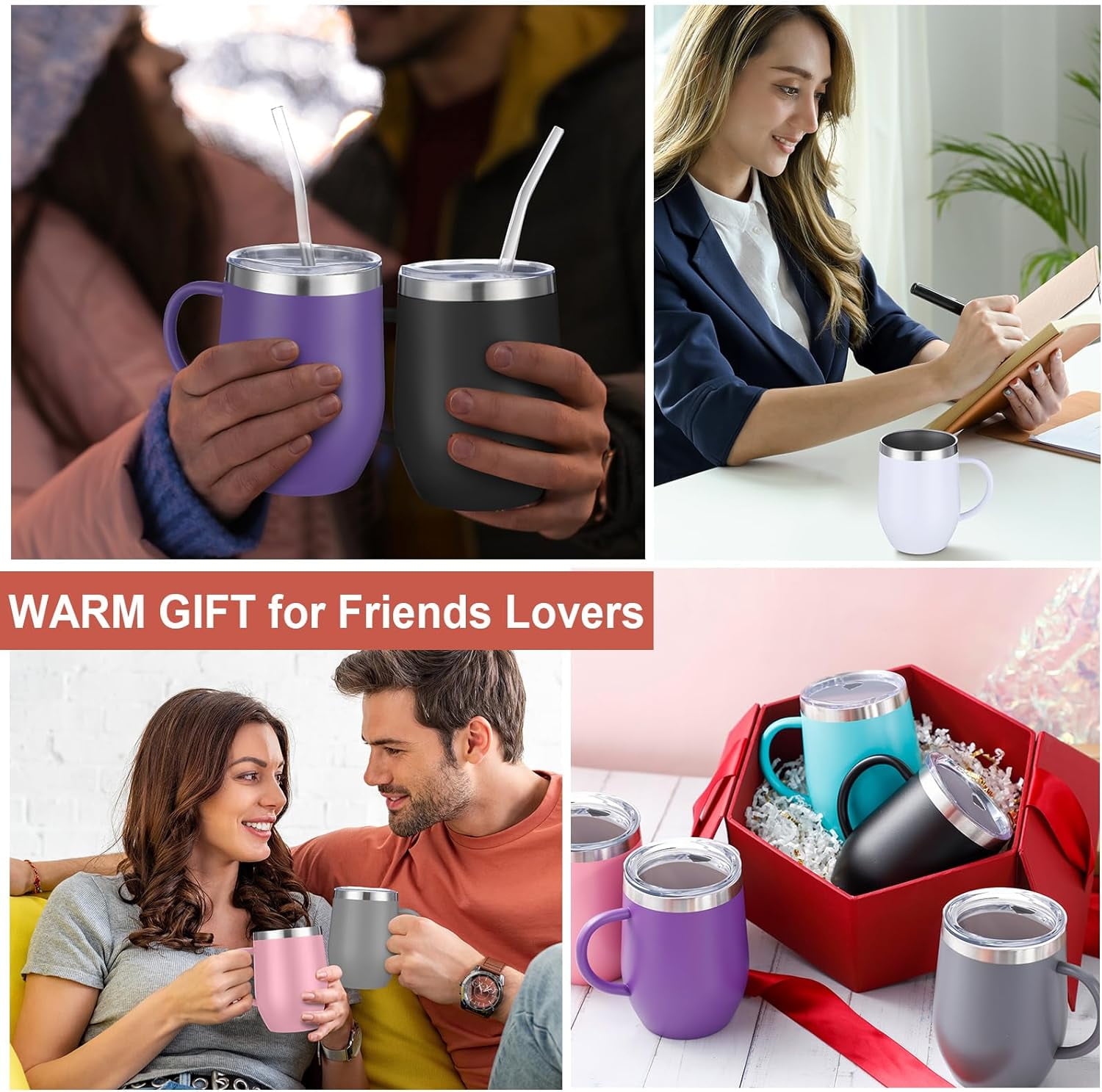 12oz Insulated Coffee Mug with Handle Stainless Steel Insulated Coffee Mug Double Wall Vacuum Travel Mug Tumbler Cup with Sliding Lid Travel Coffee Cup Thermal — image 5