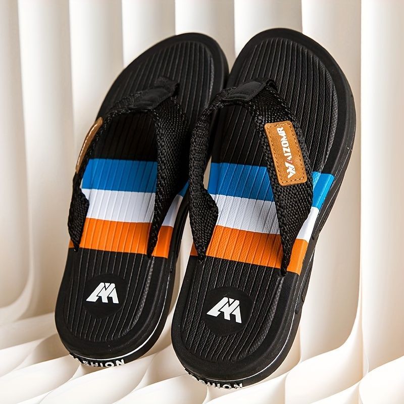 Men'S Flip-Flops Summer Sandals Thick-Soled Anti-Slip Anti-Odor Wear-Resistant - Black - Size 41