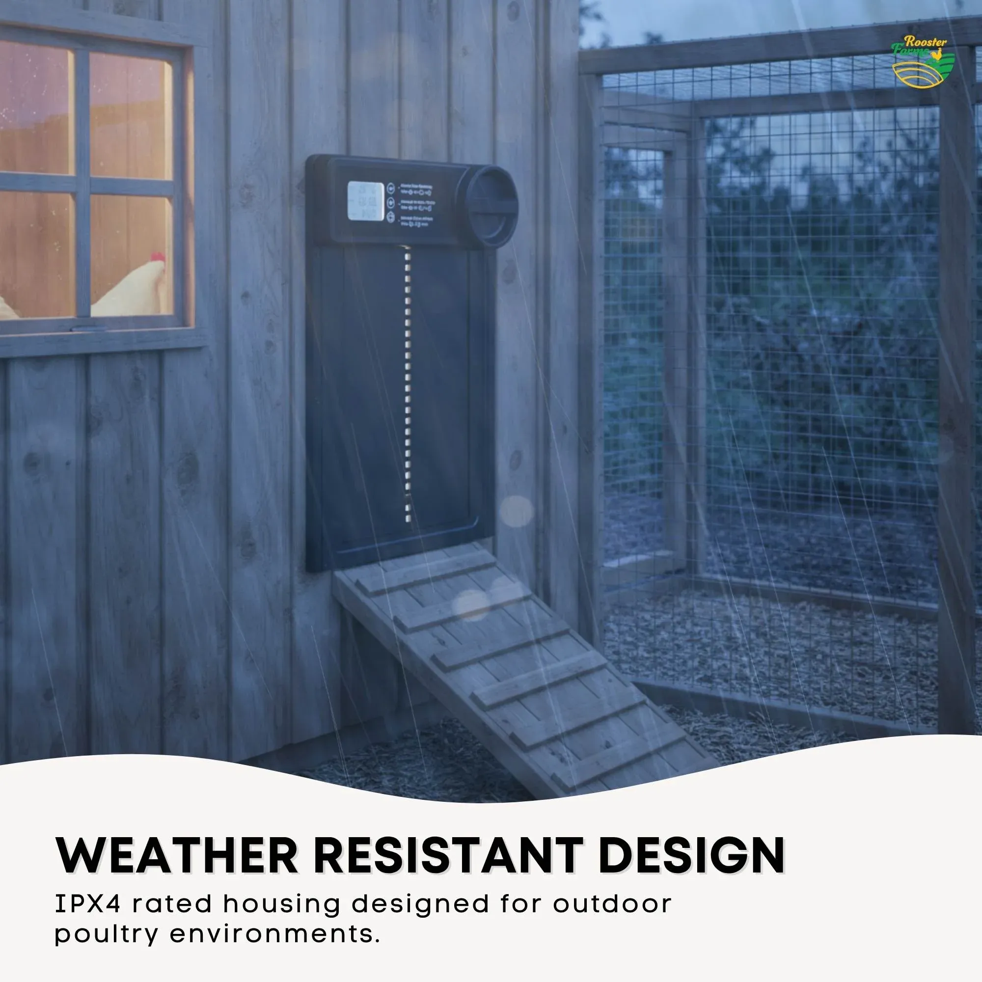 Rooster Farms Automatic Chicken Coop Door - Battery Timer Anti Pinch Safety — image 5