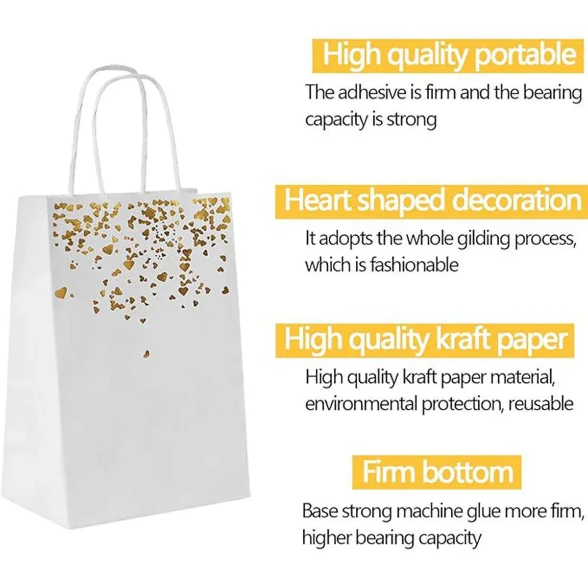 30PCS Kraft Paper Gift Bags Small Love Candy Bags Gold Foil Wedding Party Favors - White-Gold Foil โ image 6