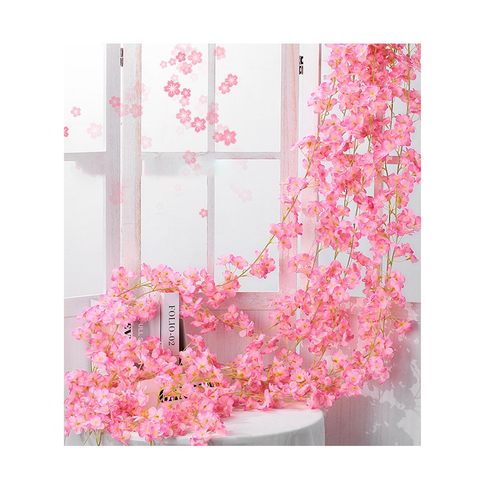 Artificial Flower Rattan Single 1.8m 135pcs Flowers Head Vivid Decorative Silk Plastic Hanging Fake Rattan for Decoration Light Pink — image 5