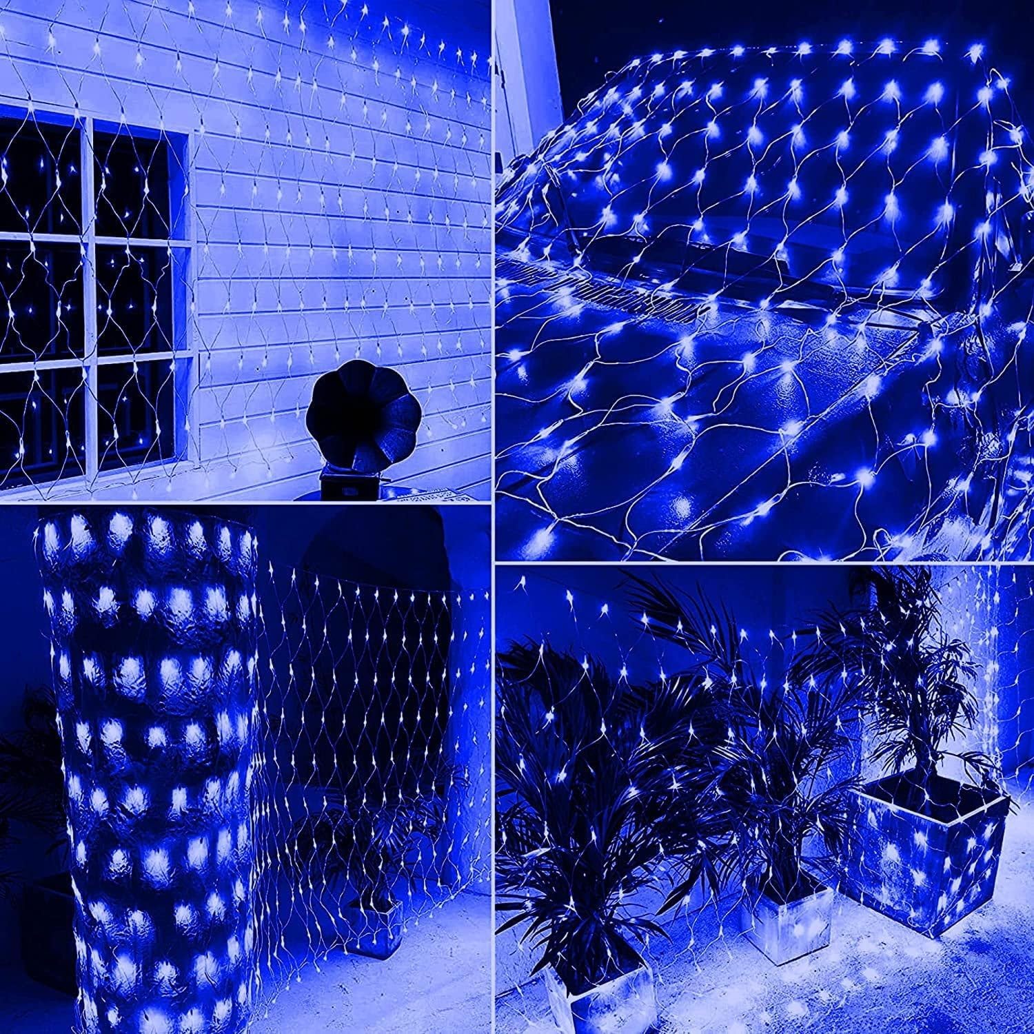 Solar Net Mesh String Lights, 9.8ft x 6.6ft 192 LED Outdoor Waterproof LED Decorative Lights with Remote for Party Christmas Holiday Garden Patio, Blue — image 4
