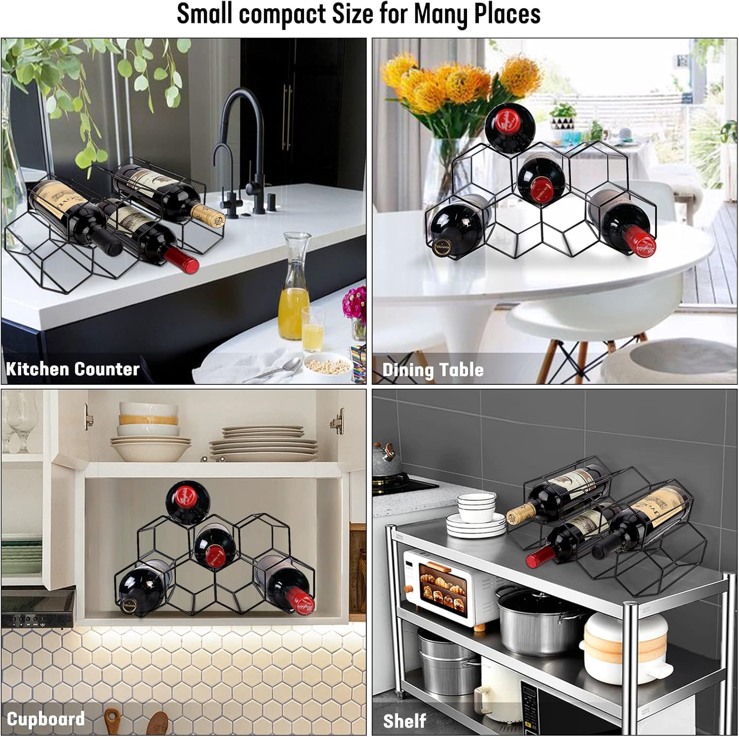 Small Freestanding Wine Rack for Countertop - Honeycomb Metal Wine Rack Stand for 9 Bottles, Black, Wine Rack for Tabletop โ image 5