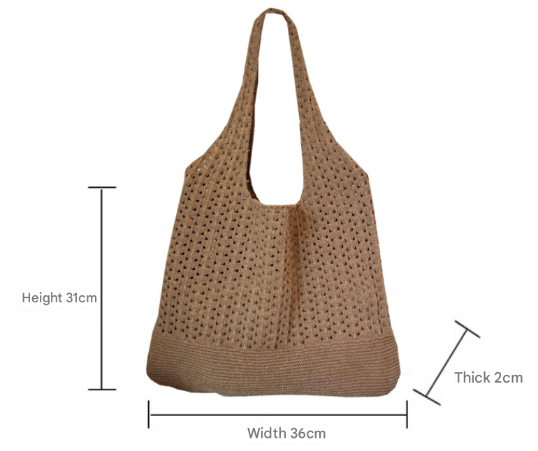 Coffee Handwoven Knitted Tote Bag - Vintage Style Shoulder Bag — image 2