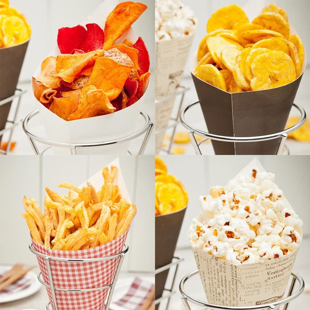 potato chip cone-shaped metal wire basket with dipping sauce snack appetizer rack, suitable for kitchen and family gatherings — image 4
