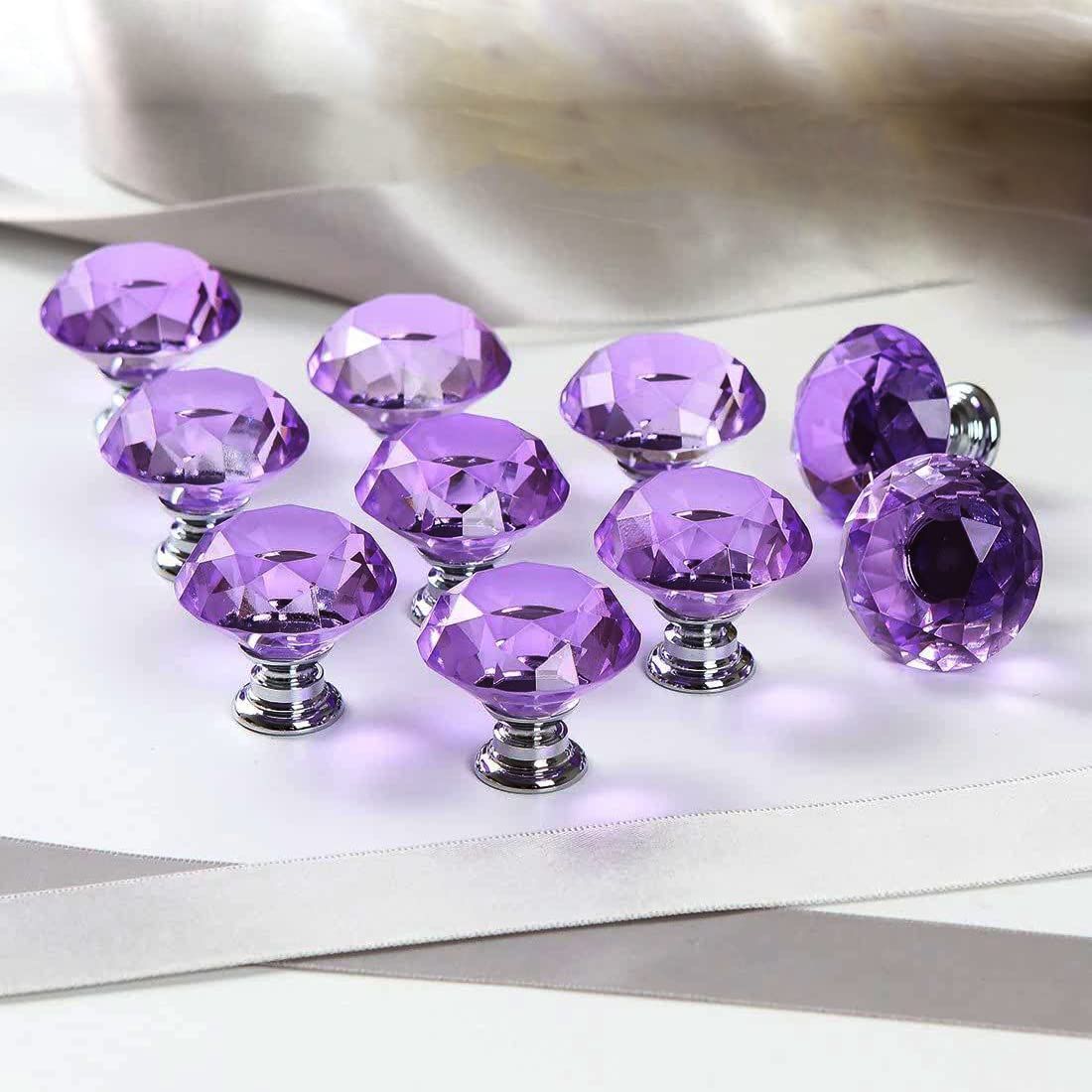 10 PCS-purple Crystal Glass Cabinet Knobs, Dresser Drawer Furniture Door Knob Pulls Handles for Kitchen, Wardrobe and Cupboard โ image 5