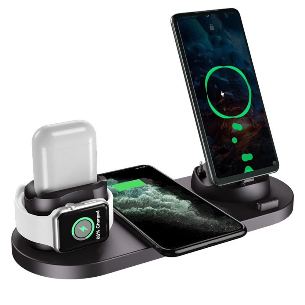 Wireless Charging Station Compatible for Apple 6 in 1 Charger Stand Dock -White - charging together — image 2