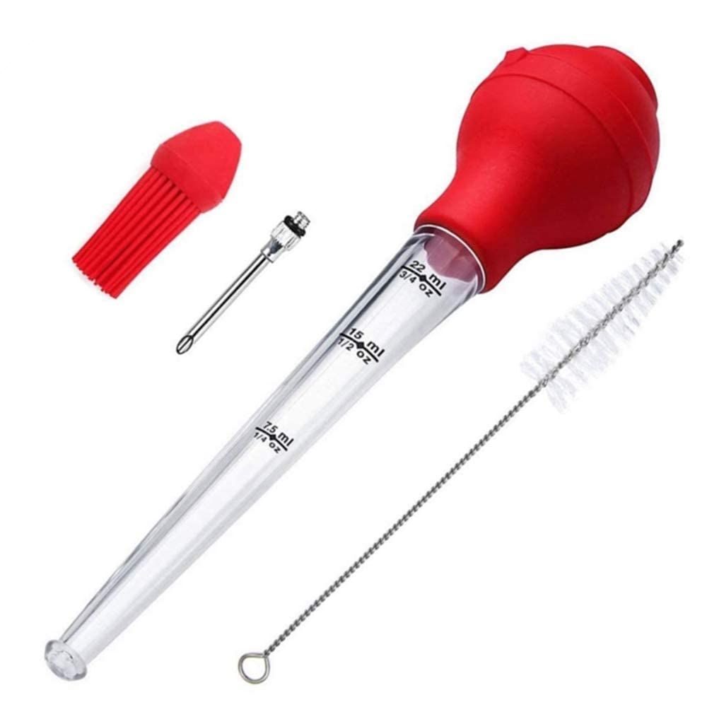 Marinade Injector Food Syringe Meat Syringe Commerical Grade Quality Rubber Needle and Brush for Turkey Beef Steak BBQ