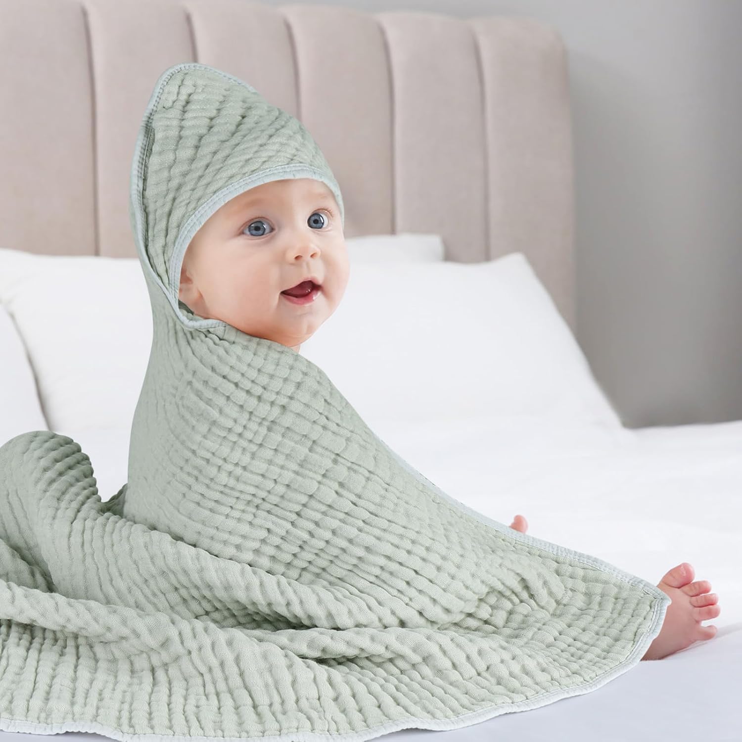 2 Pack Hooded Baby Towels, 100% Muslin Cotton Bath Towel for Babies, Newborn, Infant and Toddler, Absorbent Soft Baby Bath Towel with Hood, Boy and Girl Bath — image 2