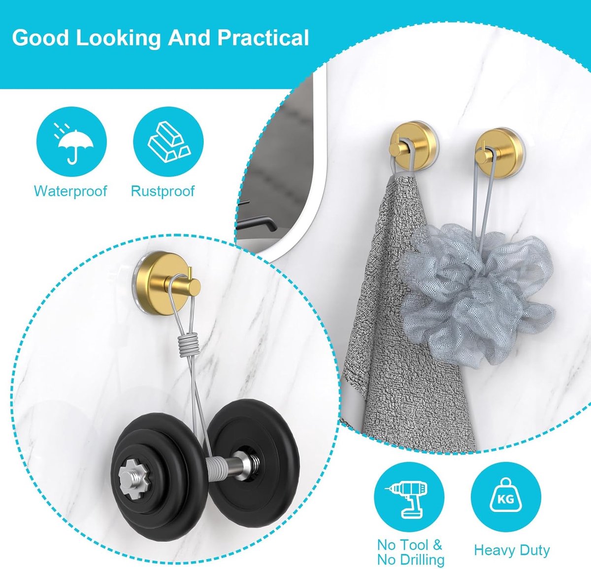 4 pieces - 6 × 5.5 cm - Suction cup hooks - Hooks with vacuum suction cup - towel hooks without drilling - waterproof - suction cup hook for shower — image 6