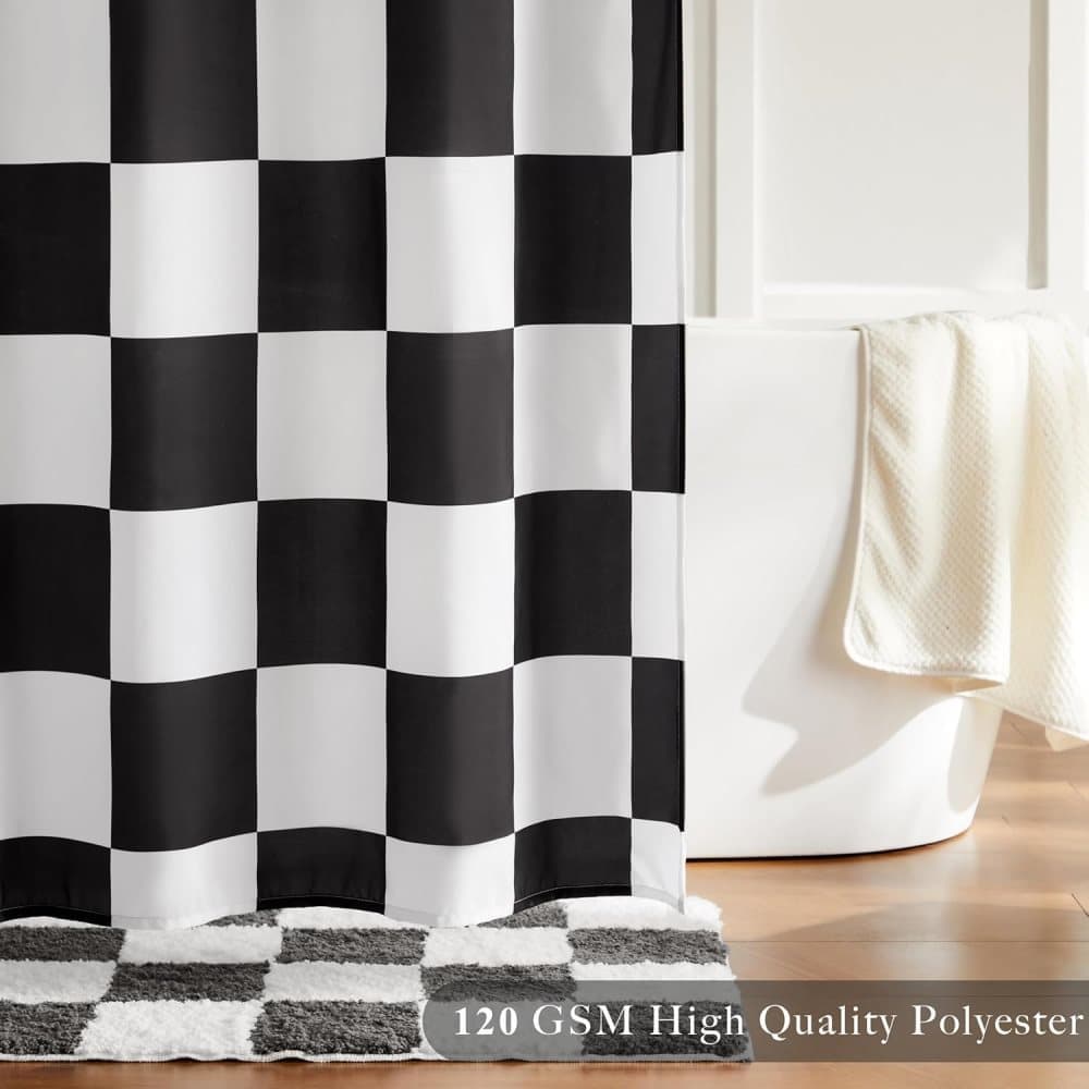 Retro Chess Pattern Checkered Shower Curtain, Black, 180 × 180 cm — image 4