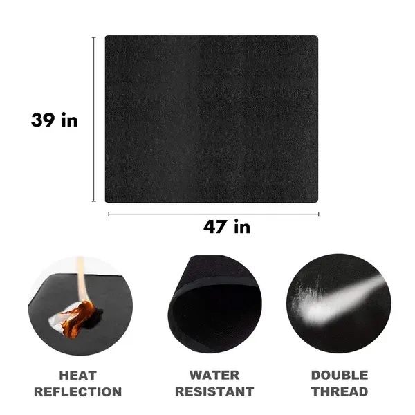 Fireproof Waterproof BBQ Grill Mat, Grease-Resistant Floor Protector for Gas Grills, Patios, Decks and Backyards, Black, 99 × 119 cm — image 2
