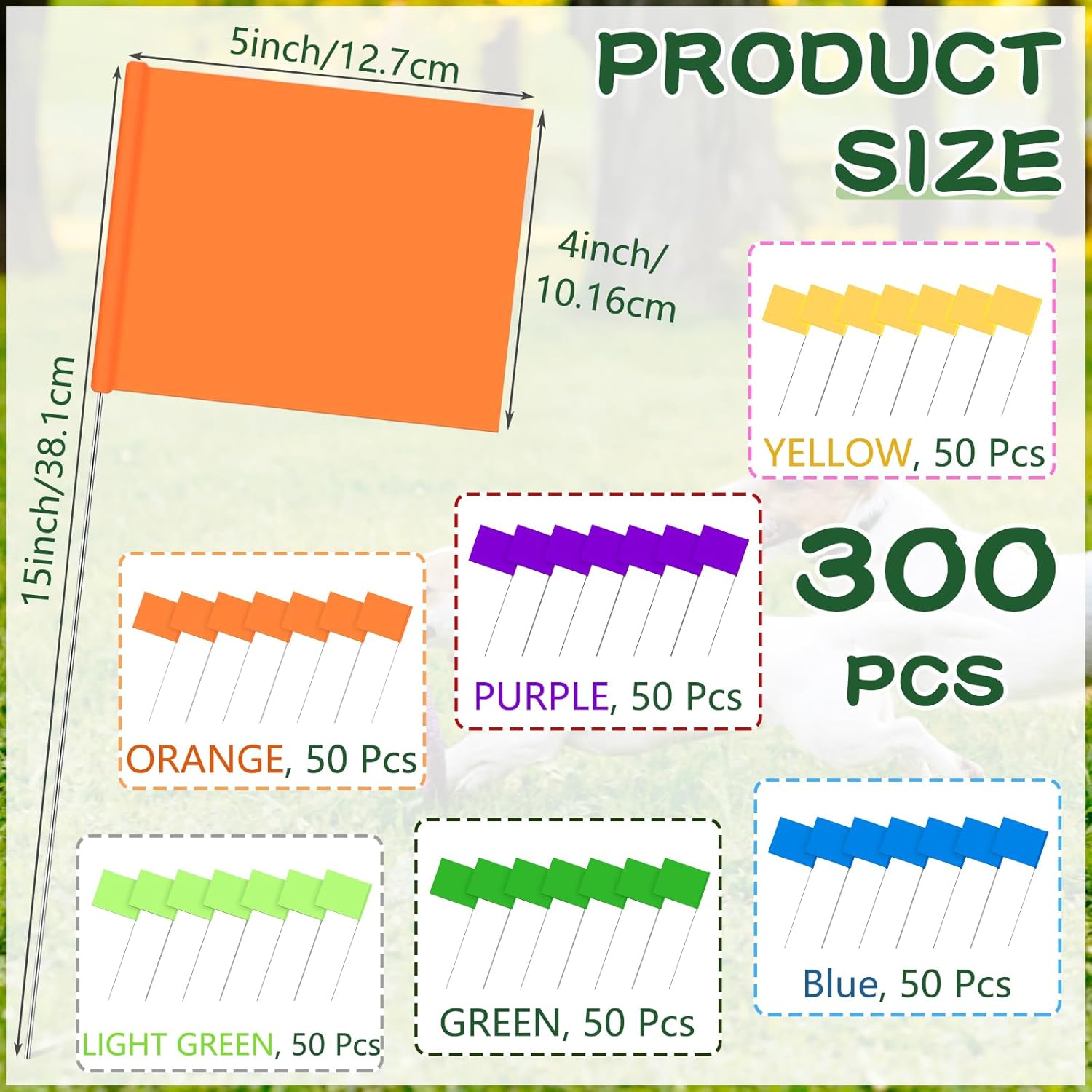 Amylove 300 Pcs Marking Flags 15 x 4 x 5 Inch Marker Flags for Lawn Yard Survey for Lawn Irrigation Landscape Fence Sprinkler Pet Training(Regular Color)