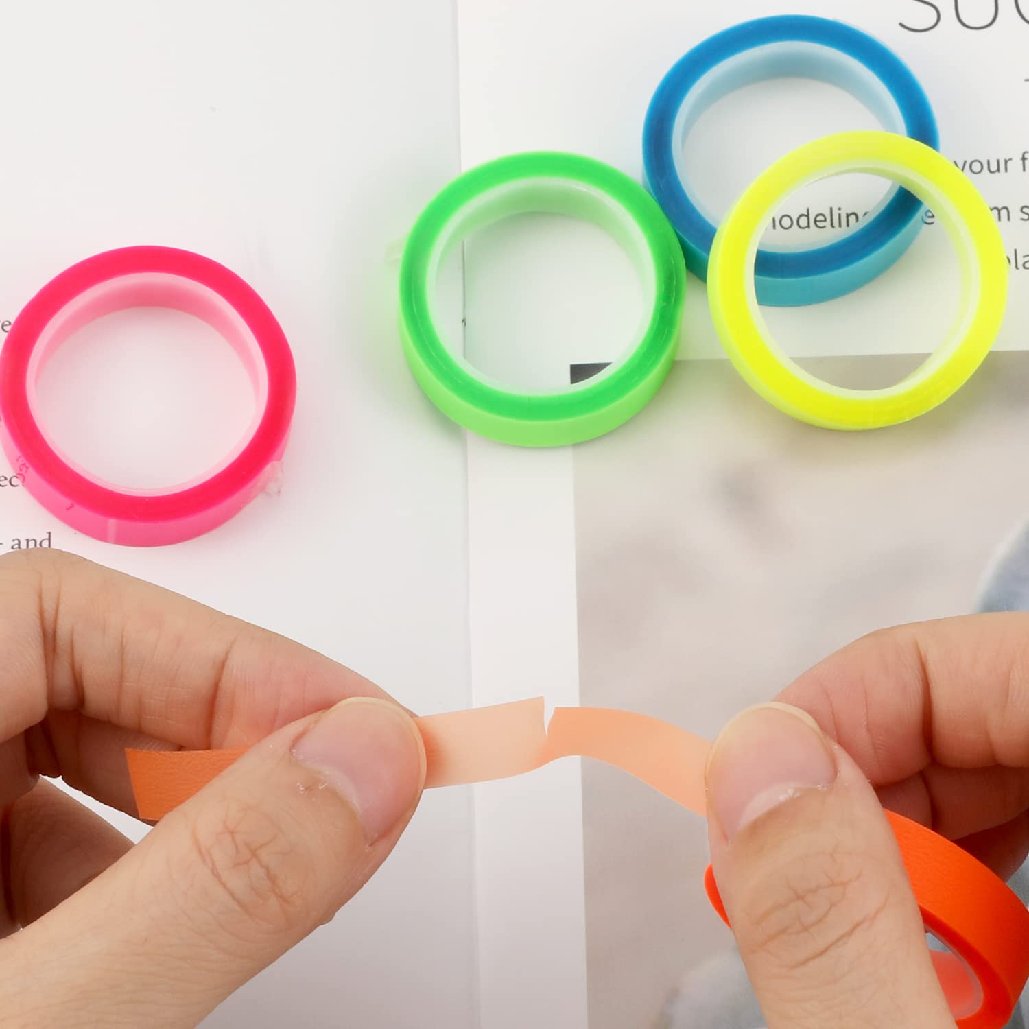 Rolls Marking Tape, Removable Fluorescent Tape Fluorescent Marking Transparent Colored Tape Roll Page Markers for Teachers Students Reading Class Office (0.8cm — image 4