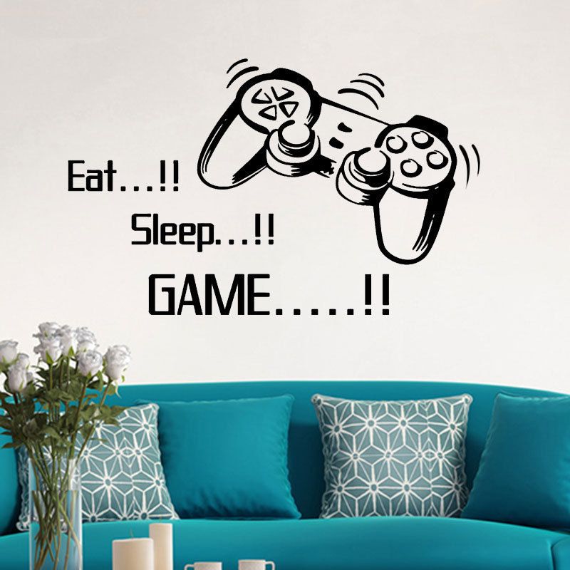 Game Wall Decals Eat Sleep Game Quote Wall Stickers Gamers World for Net Bar Living Rooms Bedroom Removable Kids and Boys Rooms โ image 4