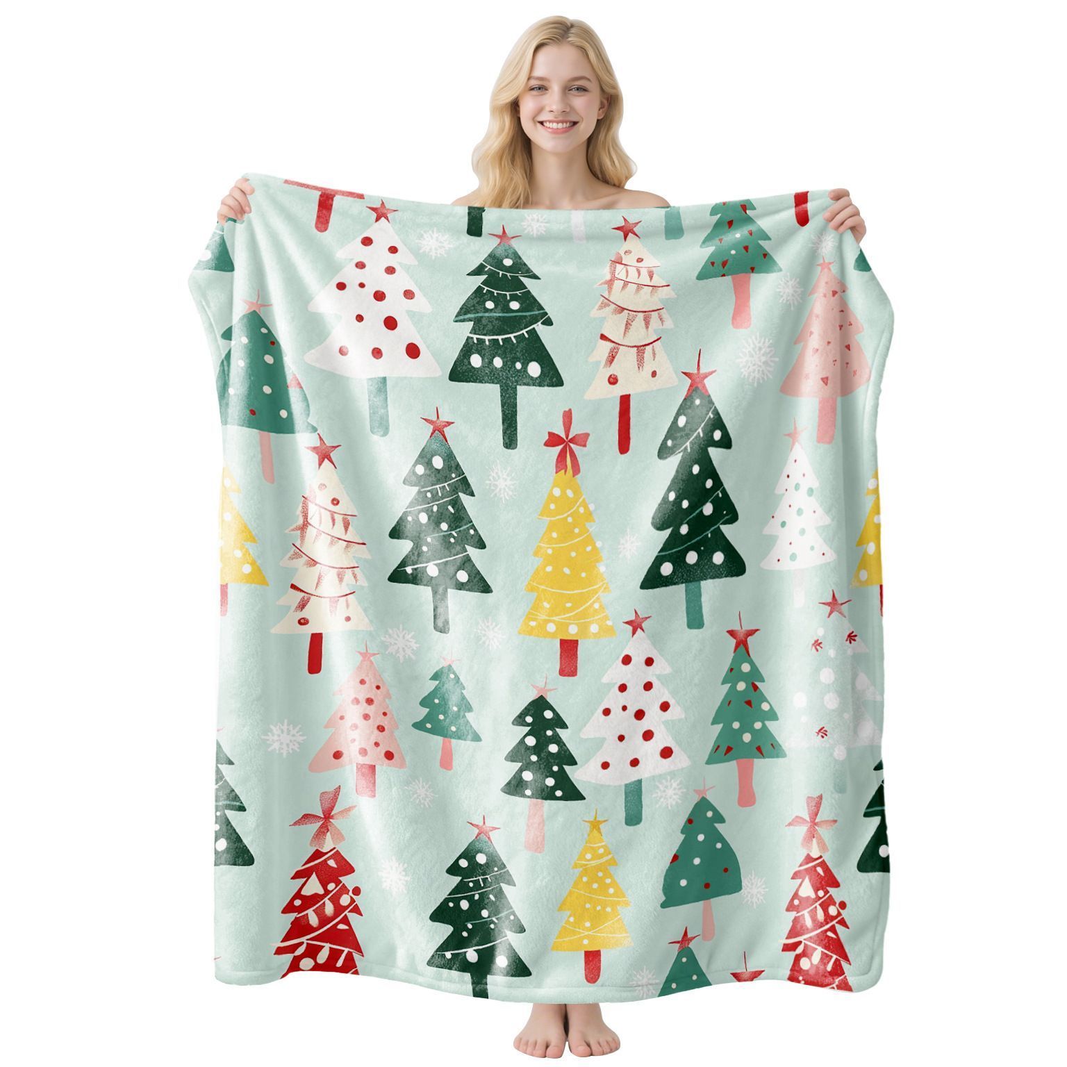 Soft Holiday‑Print Flannel Throw, Christmas & Halloween Decorative Air‑Condition Blanket, Sweet Holiday Gift For Indoor Daily Relax, Style FLR‑191, Size XS