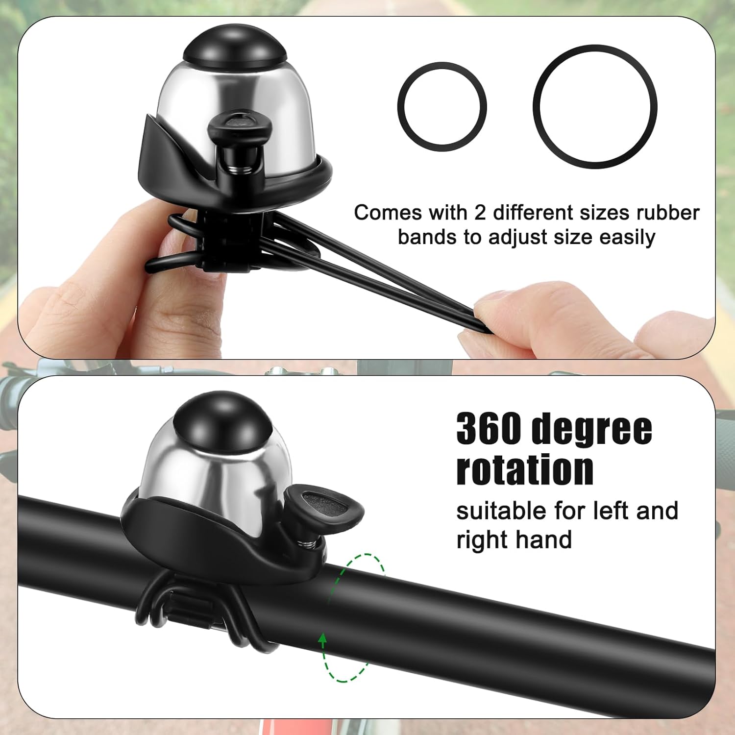 2 Pack Bicycle Bell - Compact & Loud - Mini Bike Bell for Road Bike Mountain Bike E-Bike - Silver — image 4