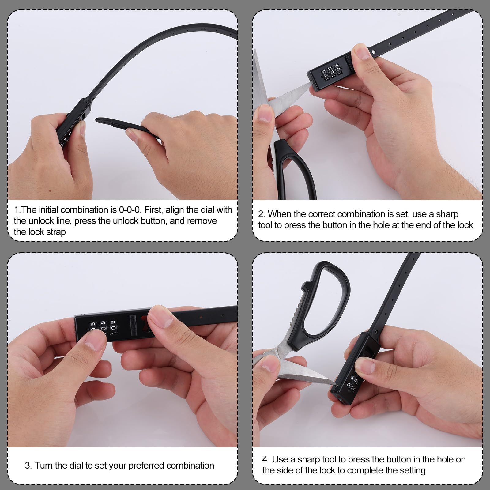 2pcs Zip Tie Lock, 22.05in Adjustable Small Cable Lock with Combination 3 Digit Recodable Combination Multi-Purpose for Bikes Motorcycle Helmet (Black) โ image 4