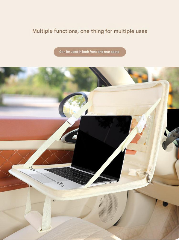 Pink Foldable Car Back Seat Organizer Tray - PU Leather Travel Desk with Tablet Holder — image 3