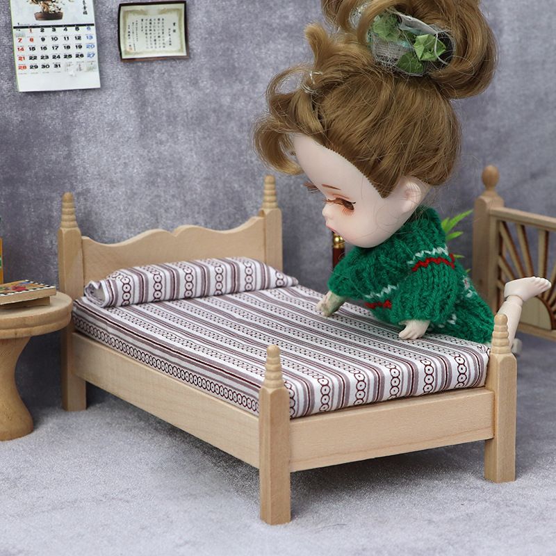 mini furniture model white embryo bedroom scene plain classical single bed, European Double Bed with for Decoration Accessories — image 3