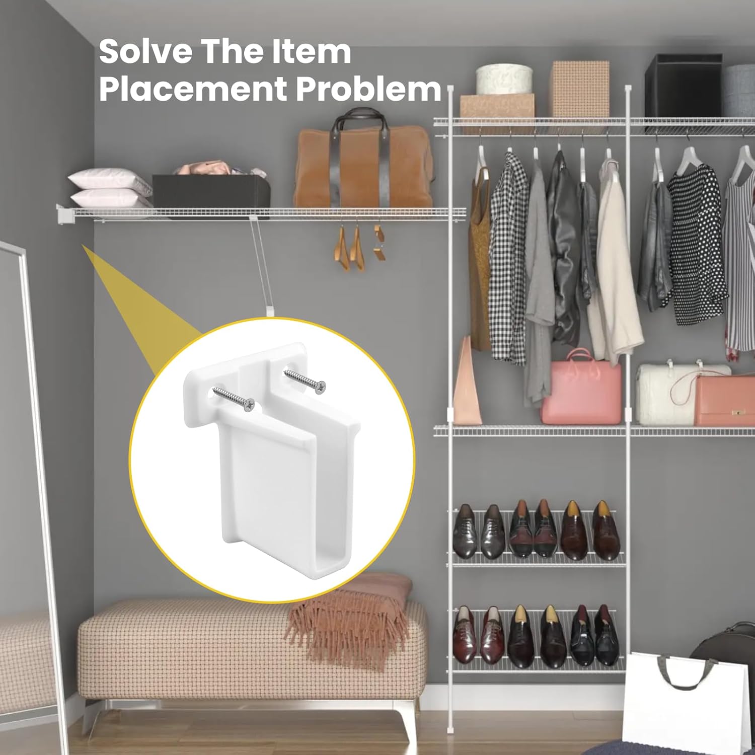 8 Pcs Wire Shelf End Bracket, White Wall Mount Closet Shelves Brackets, Wire Shelf Corner Support Bracket with Screws & Expansion Anchors for Shelves Closet โ image 6