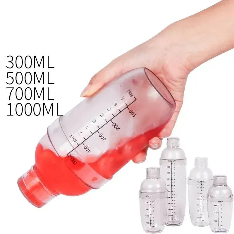 1PC Plastic Cocktail Shaker 1000ml for Home Bar, Drink Mixing Utensil with Transparent and Black Scale — image 2
