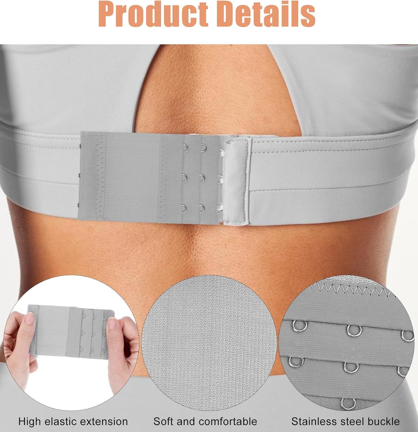8Pcs Bra Extenders 3 Hooks, 4 × 0.8 Inch 3 Hook Bra Extender Adjustable Comfort Fit for Maternity and Sports Use (Multicolor) — image 3