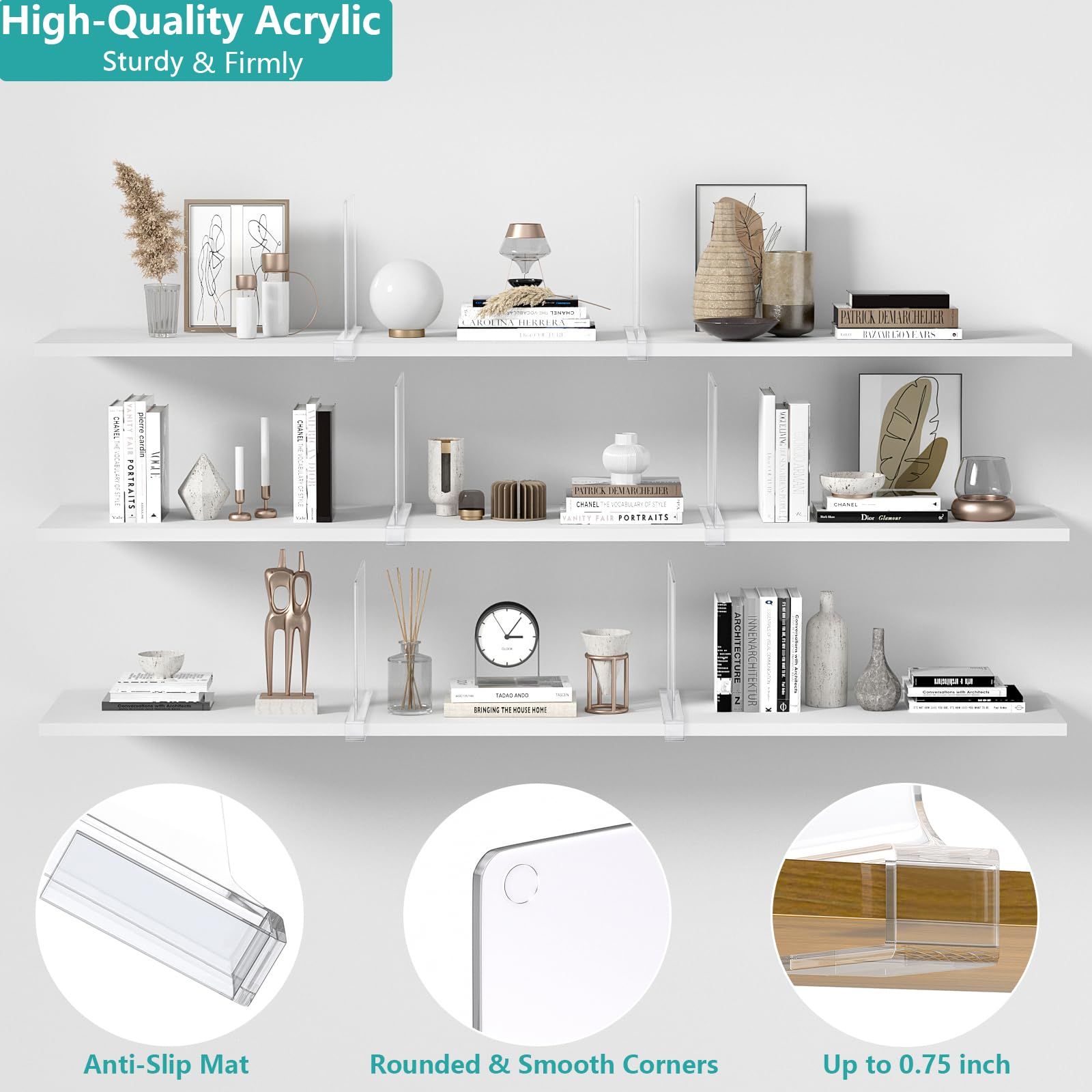 6 PCS Shelf Dividers for Closet Organization Acrylic Clear Closet Shelf Divider for Wooden Shelving Suitable, Kitchen and Office — image 3