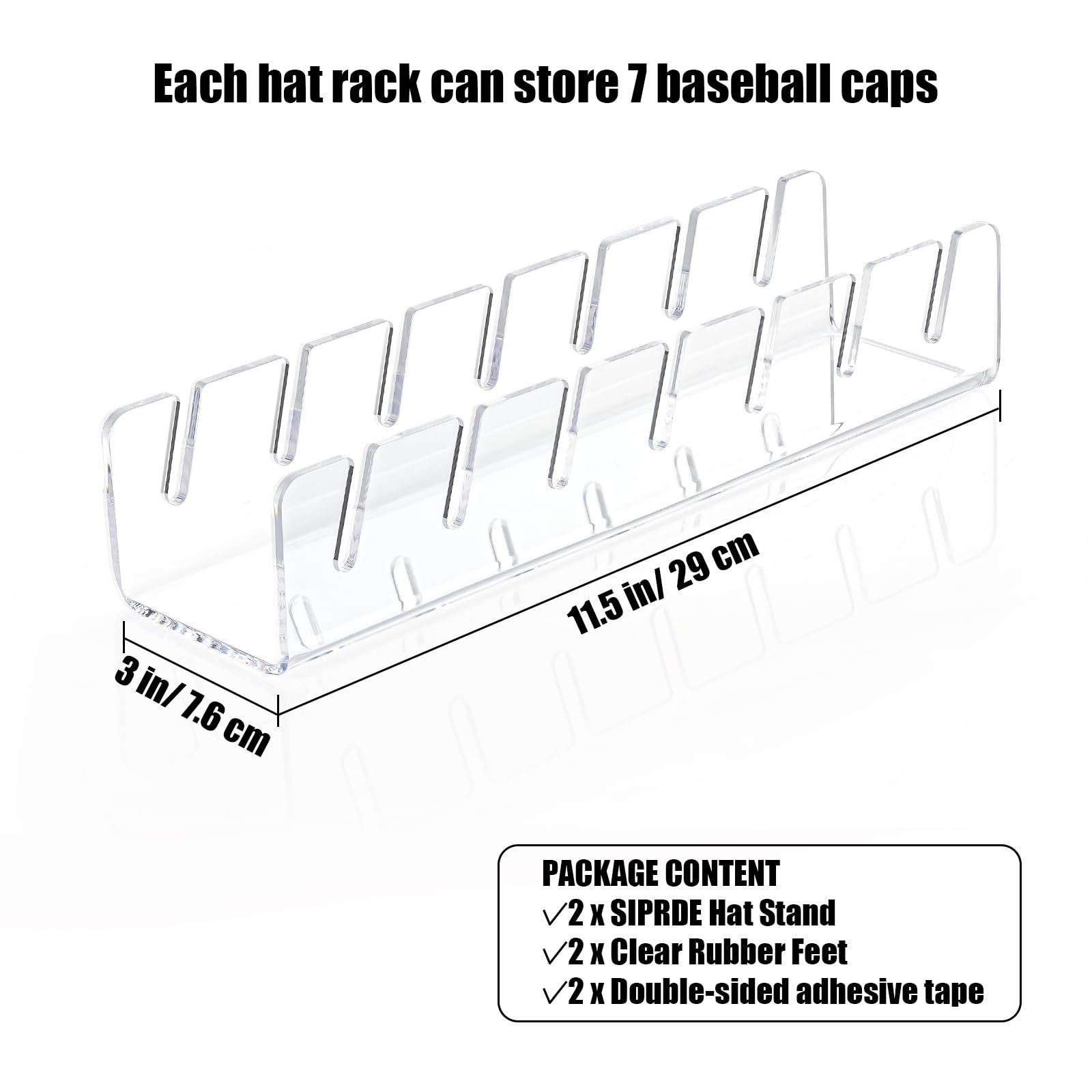 Hat Stand for Baseball Caps Display and Organizer - 2 Pack, No Install Acrylic Hat Holder for 14 Baseball Caps for Bedroom