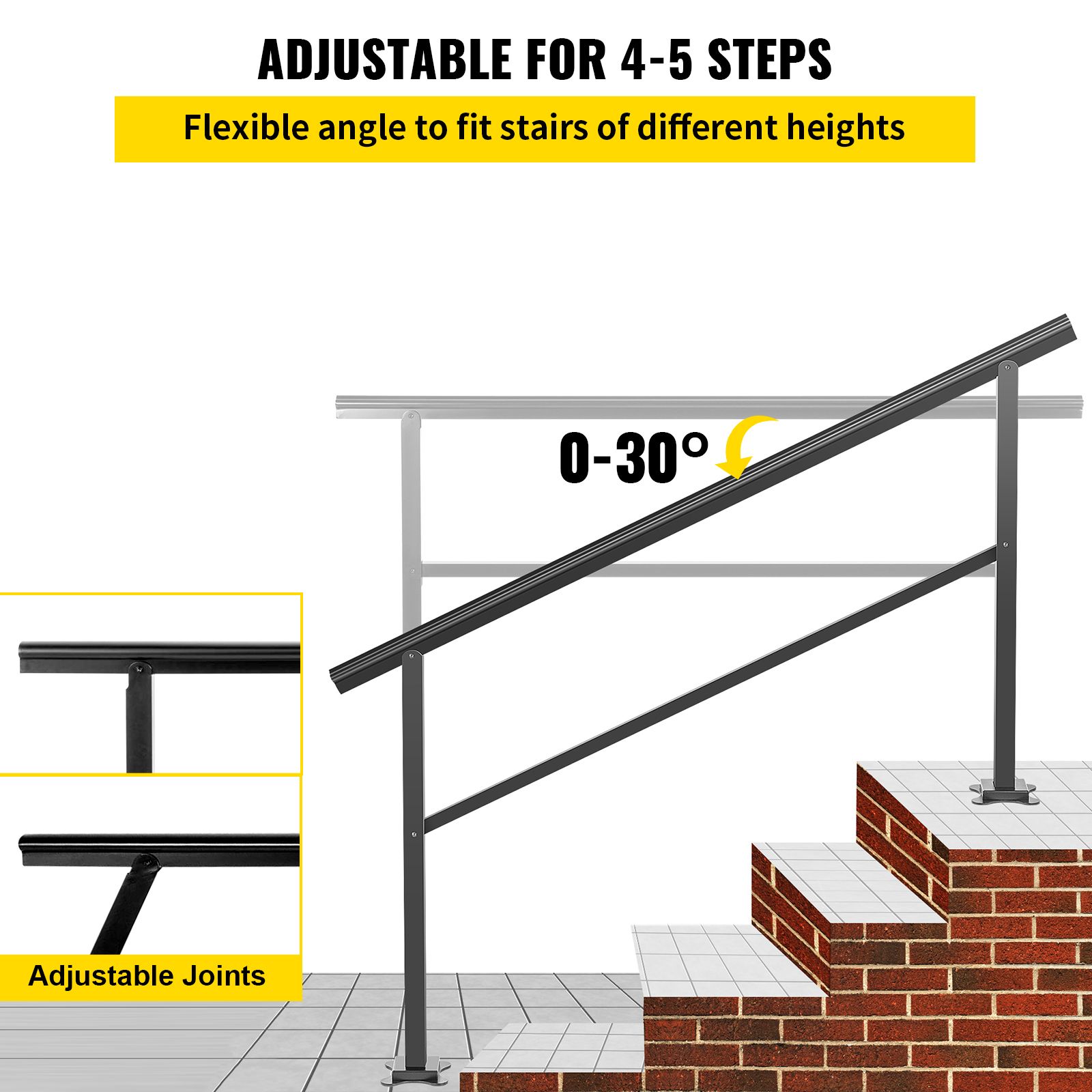Outdoor Handrail 165LBS Load Handrail Outdoor Stairs Aluminum Stair Handrail 152 x 89.5 cm Outdoor Stair Railing Transitional Range from 0 to 30° Staircase — image 3