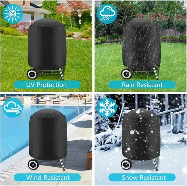 1 Piece Round Grill Cover, Fade-Resistant Fabric Outdoor Protector with Straps for Charcoal and Gas Grills, Black, 61 x 72 cm โ image 4